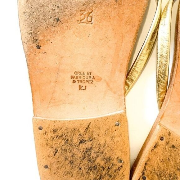 K‎ JACQUES St Tropez Venise Flip-Flops in Gold Leather, Size 36 EU - Picture 8 of 11